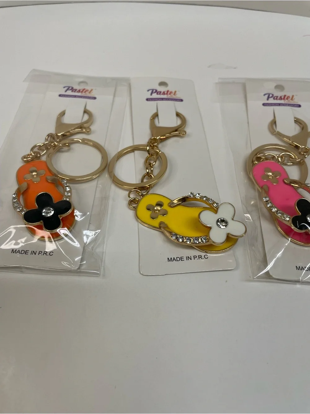 Flip-Flop Keychain Trio - Yellow, Pink, Orange Set of 3